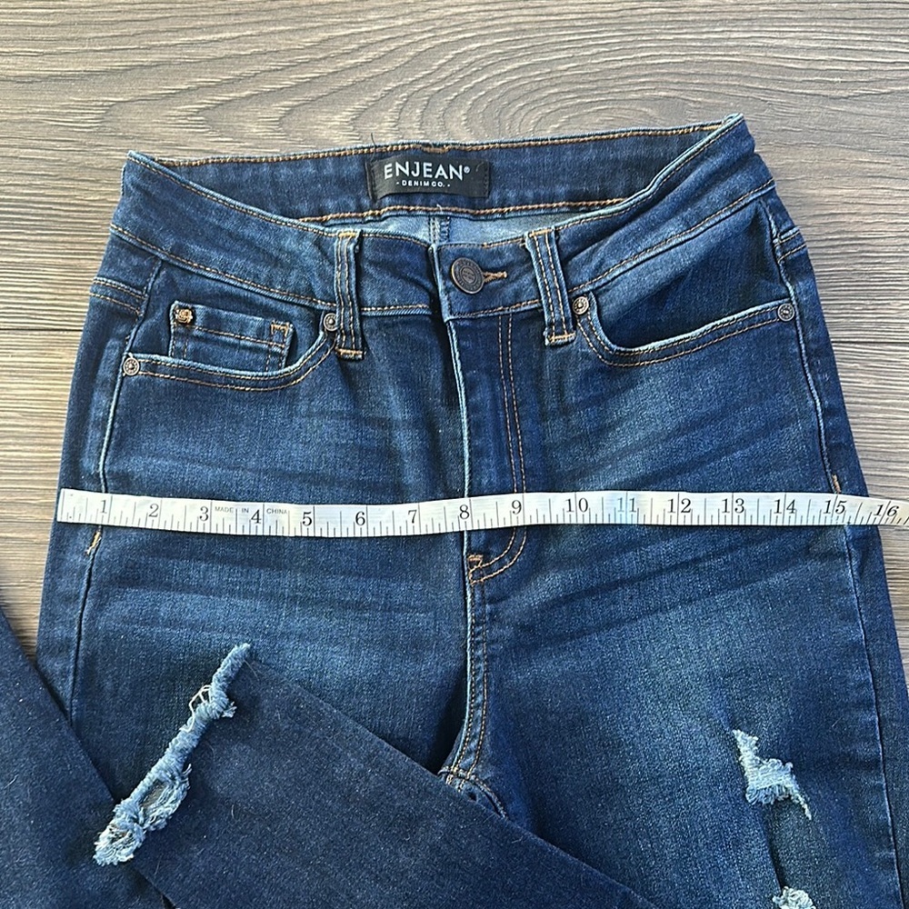 Blue Skinny Jeans with Distressed Details and Frayed Hem - Picture 5 of 6